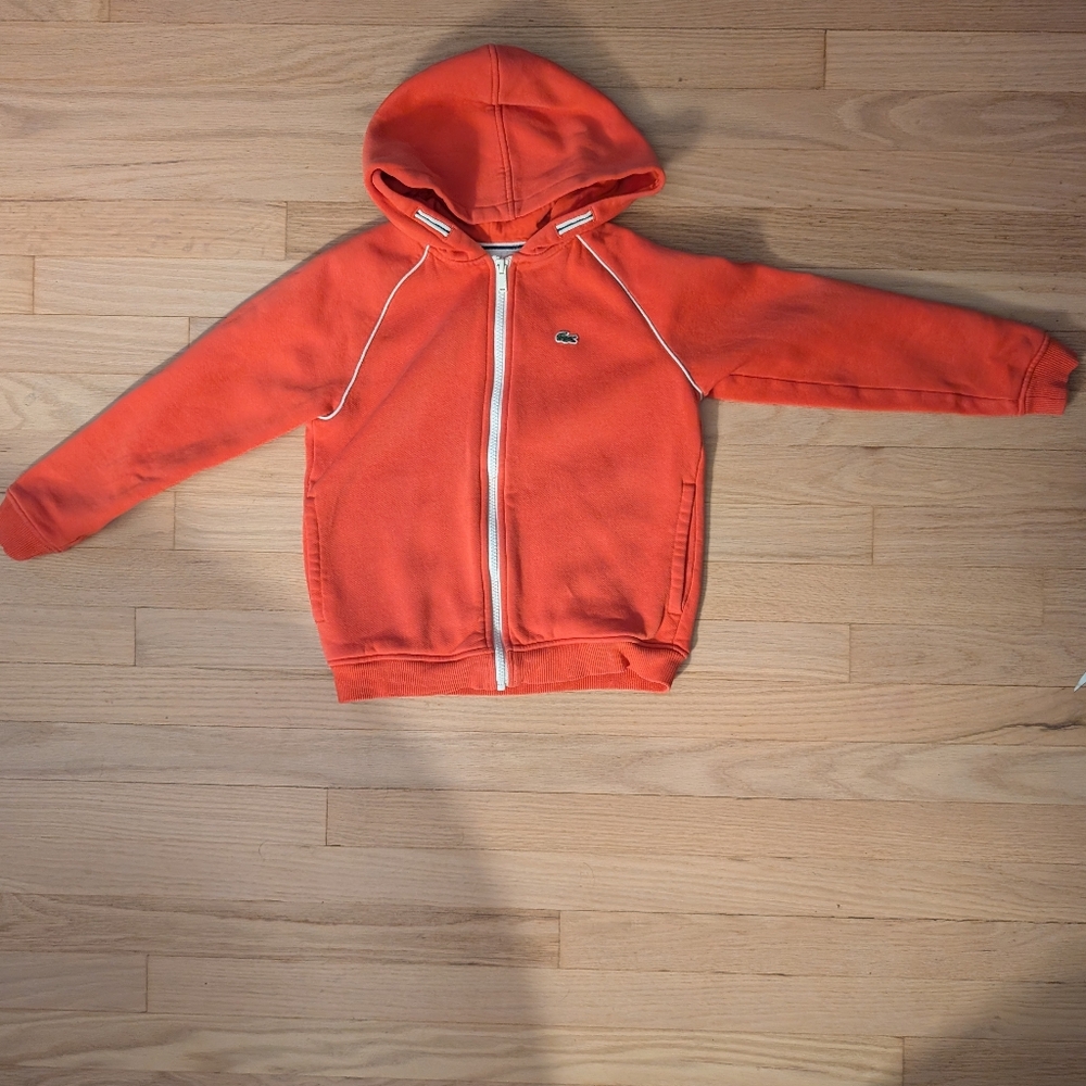 Lacoste Kids Salmon Hooded Zip-Up Sweatshirt with Contrast Piping
